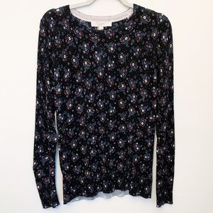 🍂 Loft Black Floral Cotton Sweater Women’s S